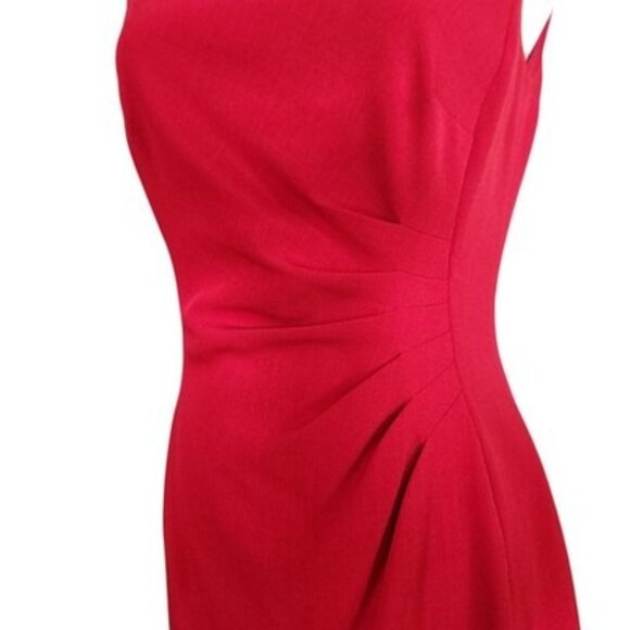 TAHARI Sleeveless Asymmetrical Ruched Sheath Dress Women's Size 8 Burgundy Red - Picture 3 of 12